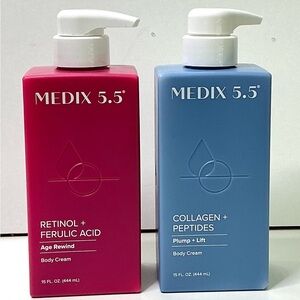 2 MEDIX 5.5 Body Cream Collagen Peptides Retinol + Ferulic Acid, 15oz Each New